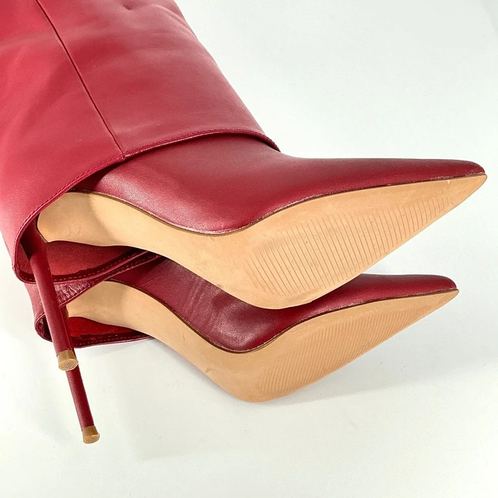 Steve Madden Size 6‎ Smith NEW Red Leather Foldover Pointed Stiletto Boots $200